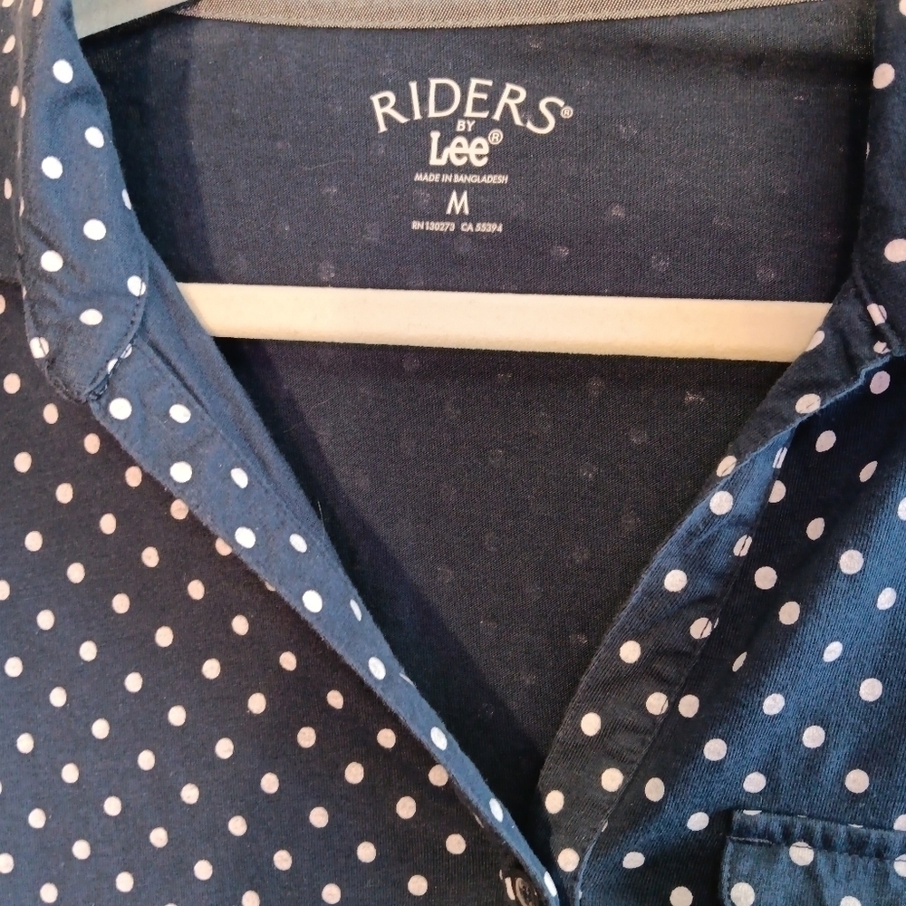 Lee Riders Navy polka dot top sz M - Picture 3 of 5